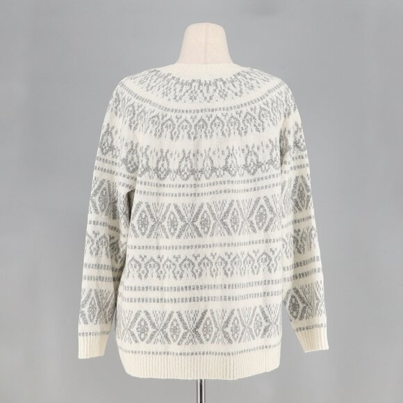 J.JILL Fair Isle Cable Knit Cozy Sweater Barley Ivory/Gray Size 1X - Picture 5 of 7